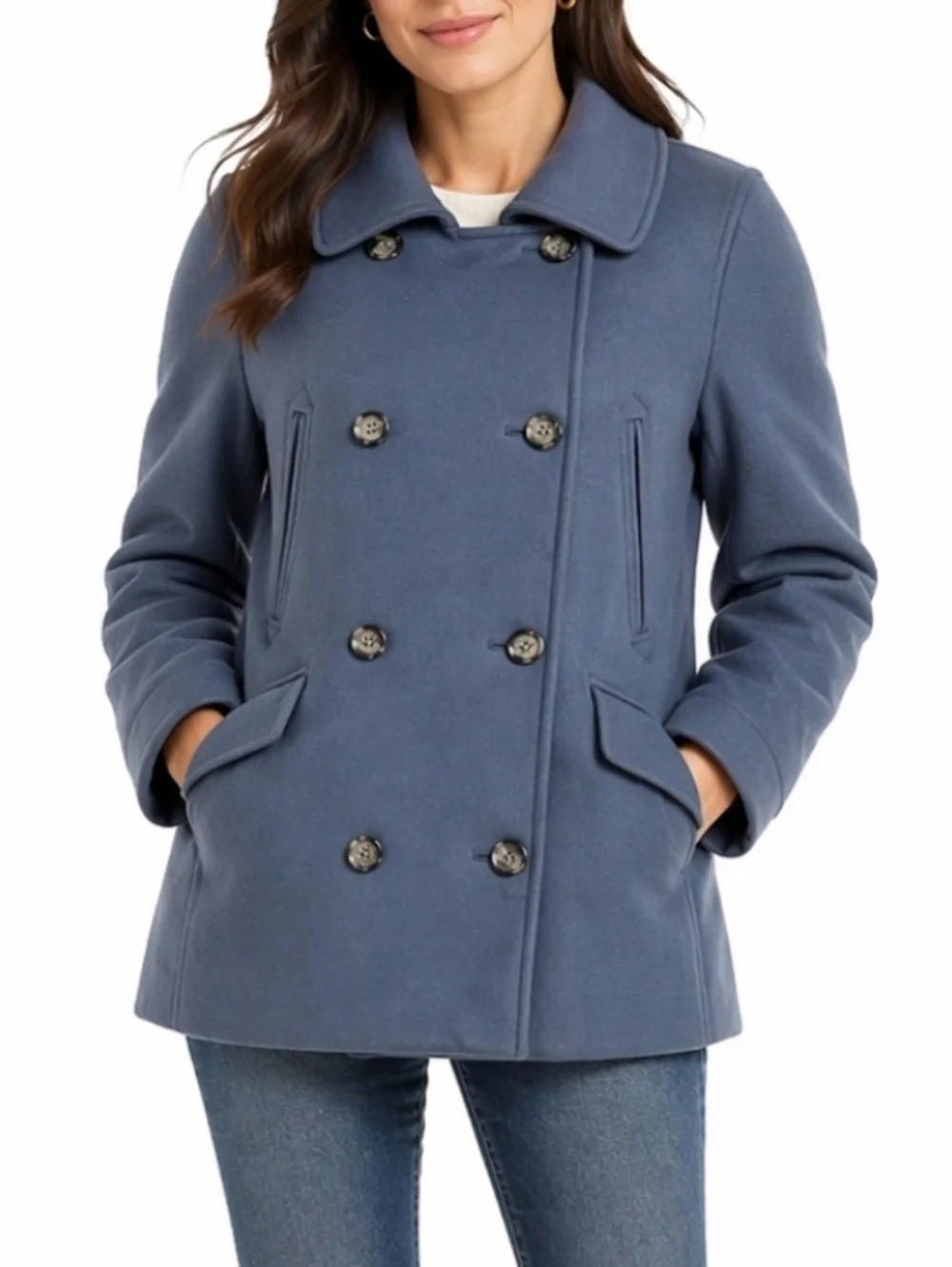 J. Crew 80% Wool Blend Slate Blue Gray Classic Double Breasted Pea Coat